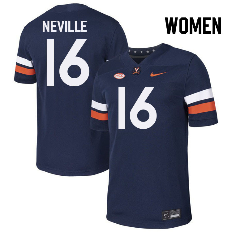 Women Virginia Cavaliers #16 Tyler Neville College Football Jerseys Stitched-Navy